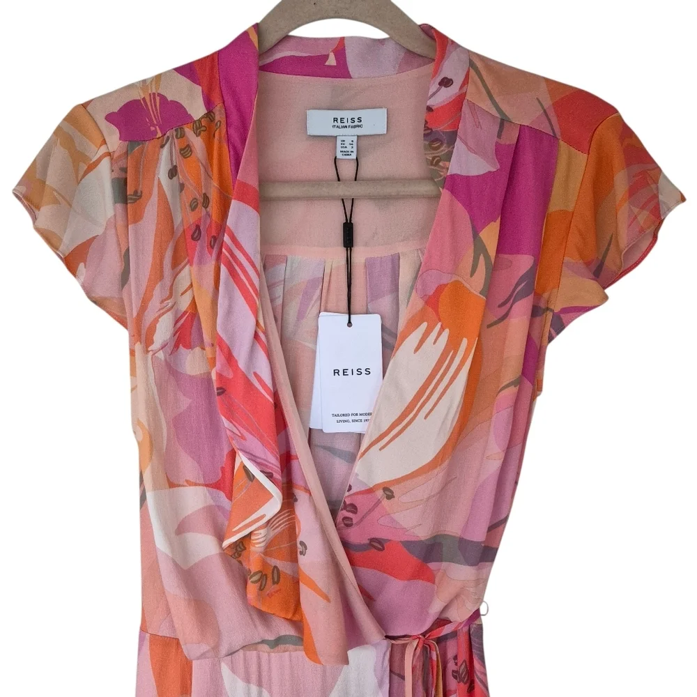 Reiss Marseille Floral Tropical Print Mini Wrap Dress NWT - Picture 6 of 9